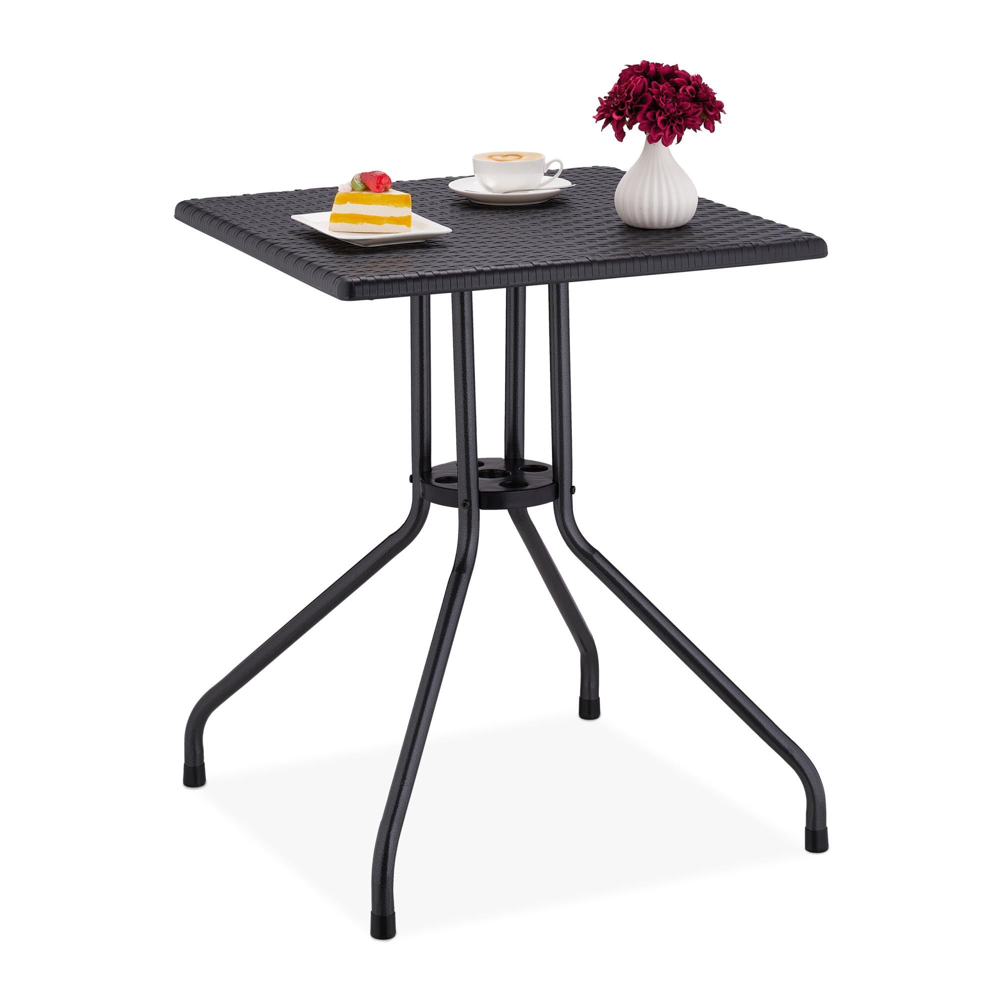 Tavolino Rotondo DIMAR GARDEN Per Esterni – 61 Cm, Metallo E Vetro Temperato, Nero, Resistente Alle Intemperie