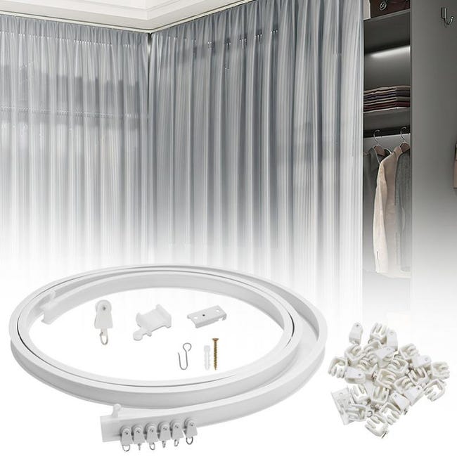 Kit de Rail de Rideau Plafond Pliable, 5M Rail de Rideau Flexible avec 40 Crochet pour Maison Chambre Fenêtre Salle de bain Bureau | Leroy Merlin rideau rail plafond