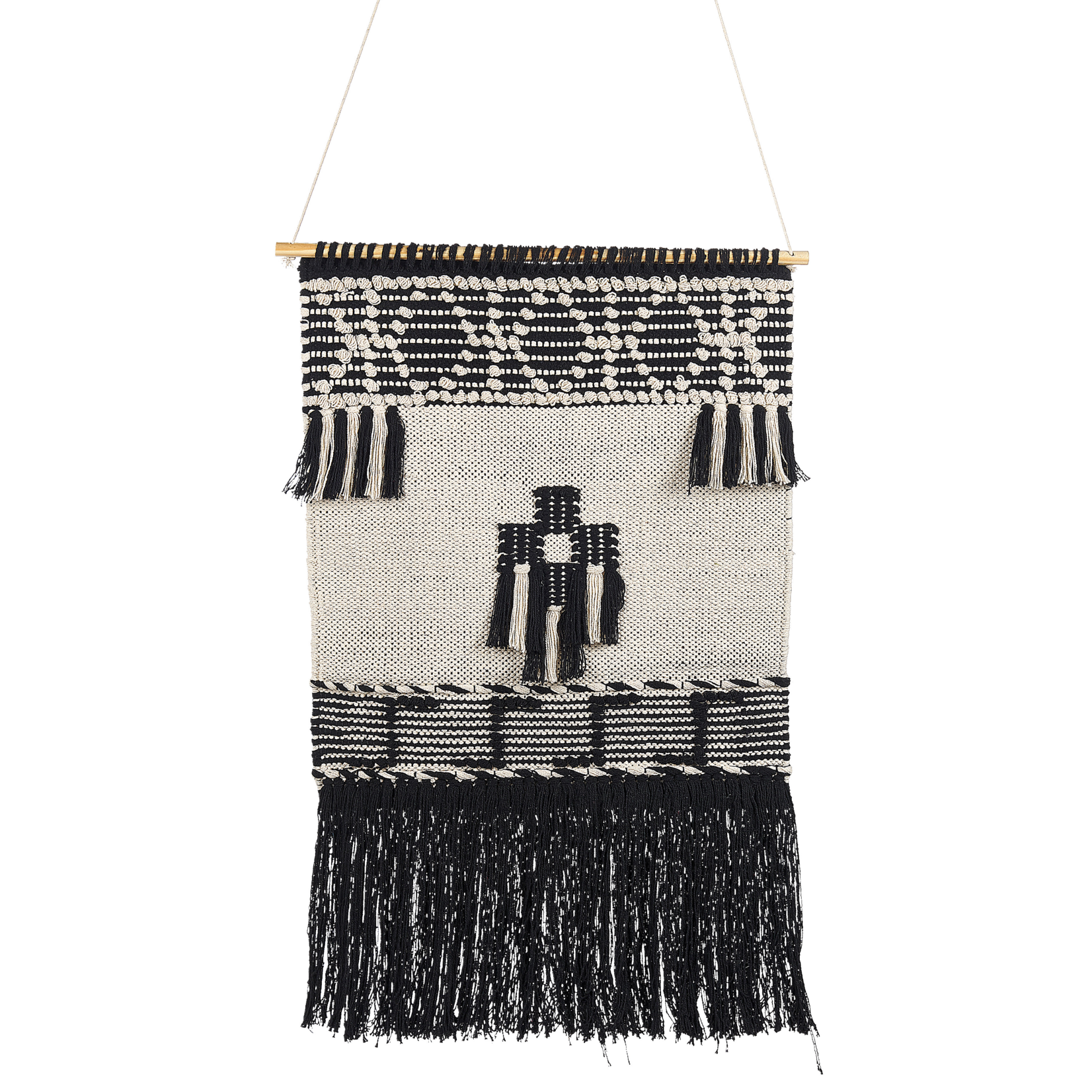 Macramé Mural Bohème Vert & Beige – Franges & Pompons – Décoration Artisanale 55 X 75 Cm