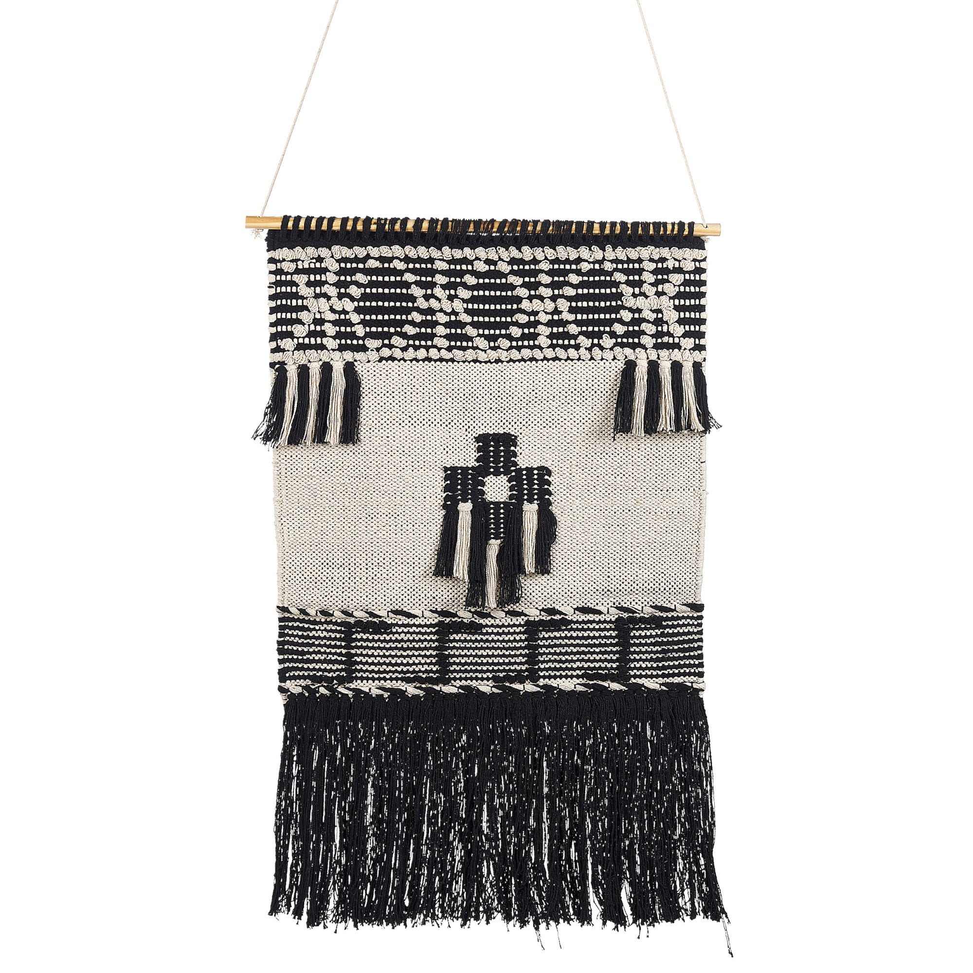Macramé Mural Bohème Vert & Beige – Franges & Pompons – Décoration Artisanale 55 X 75 Cm