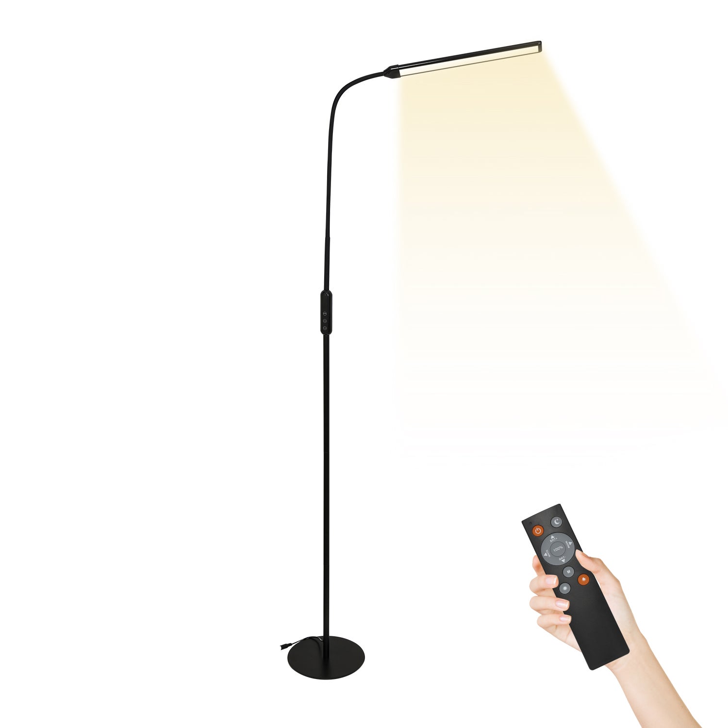 NoirLampadaire avec liseuse, Fer + PC, dimmable, avec Télécommande