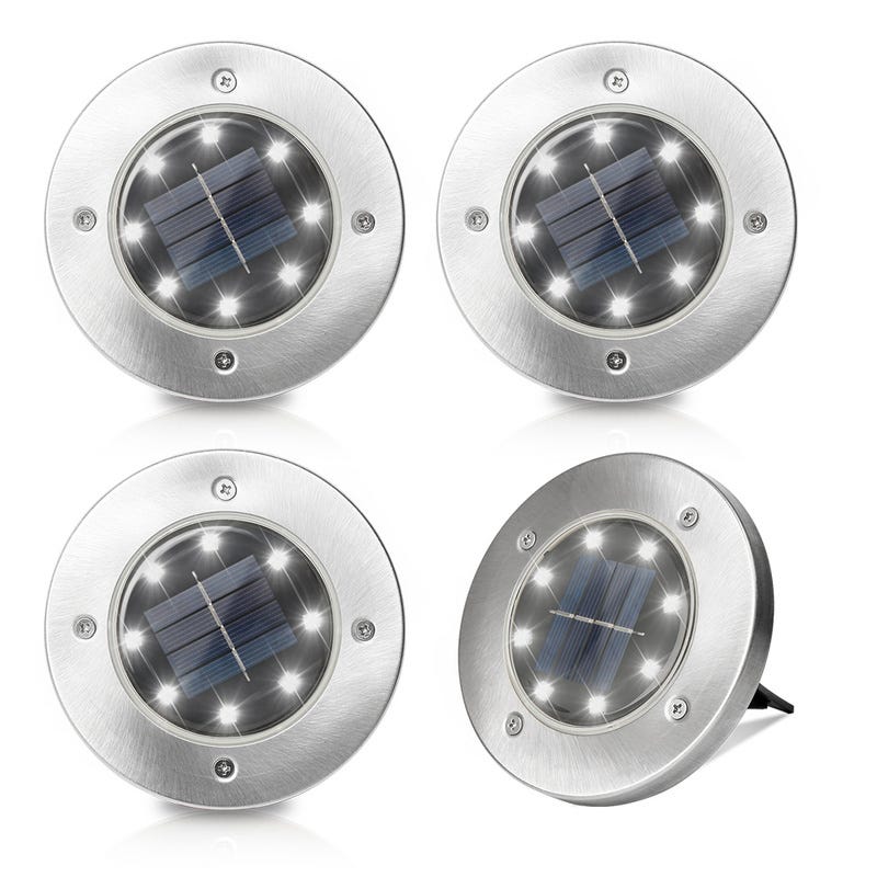 4X LED Solaire Jardin Spot Cour Solaire Lampe IP65 Extérieur Sol Spot Lampe  en acier inoxydable 8LEDs Blanc Froid
