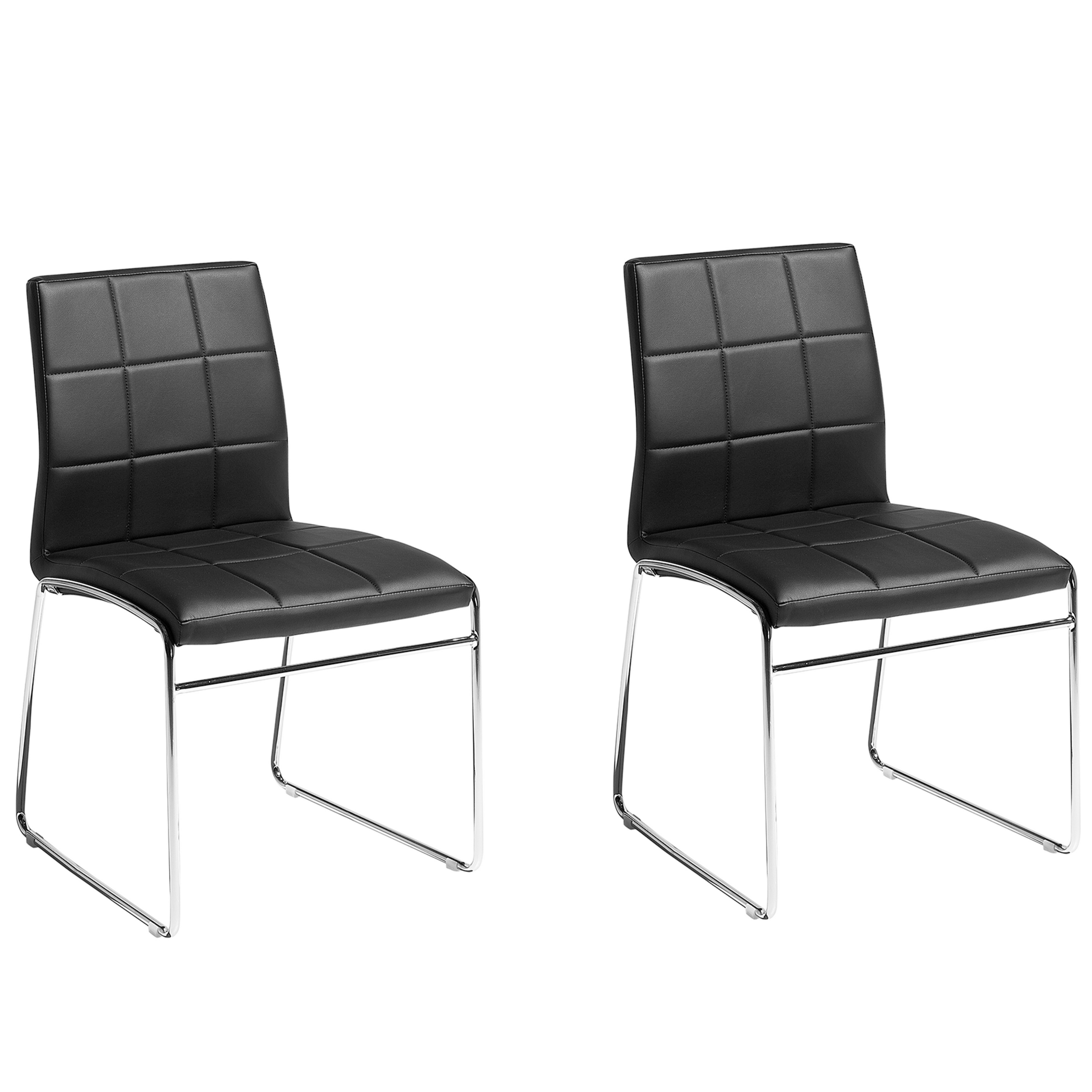 Beliani conjunto de 2 sillas de comedor de piel sintética negro/plateado kiron