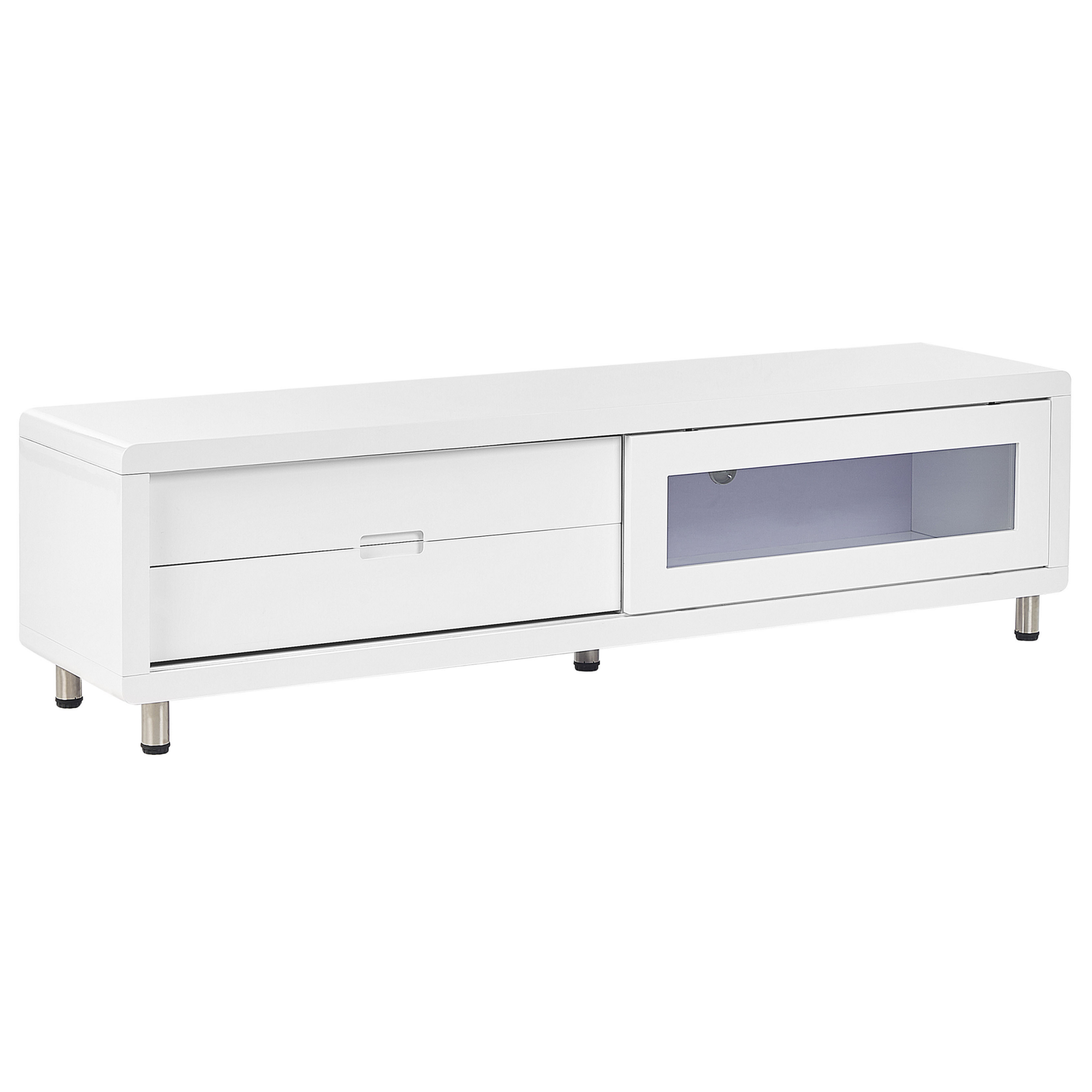Mobile TV Bianco Con Ante In Vetro E Luci LED - Centro Intrattenimento Moderno