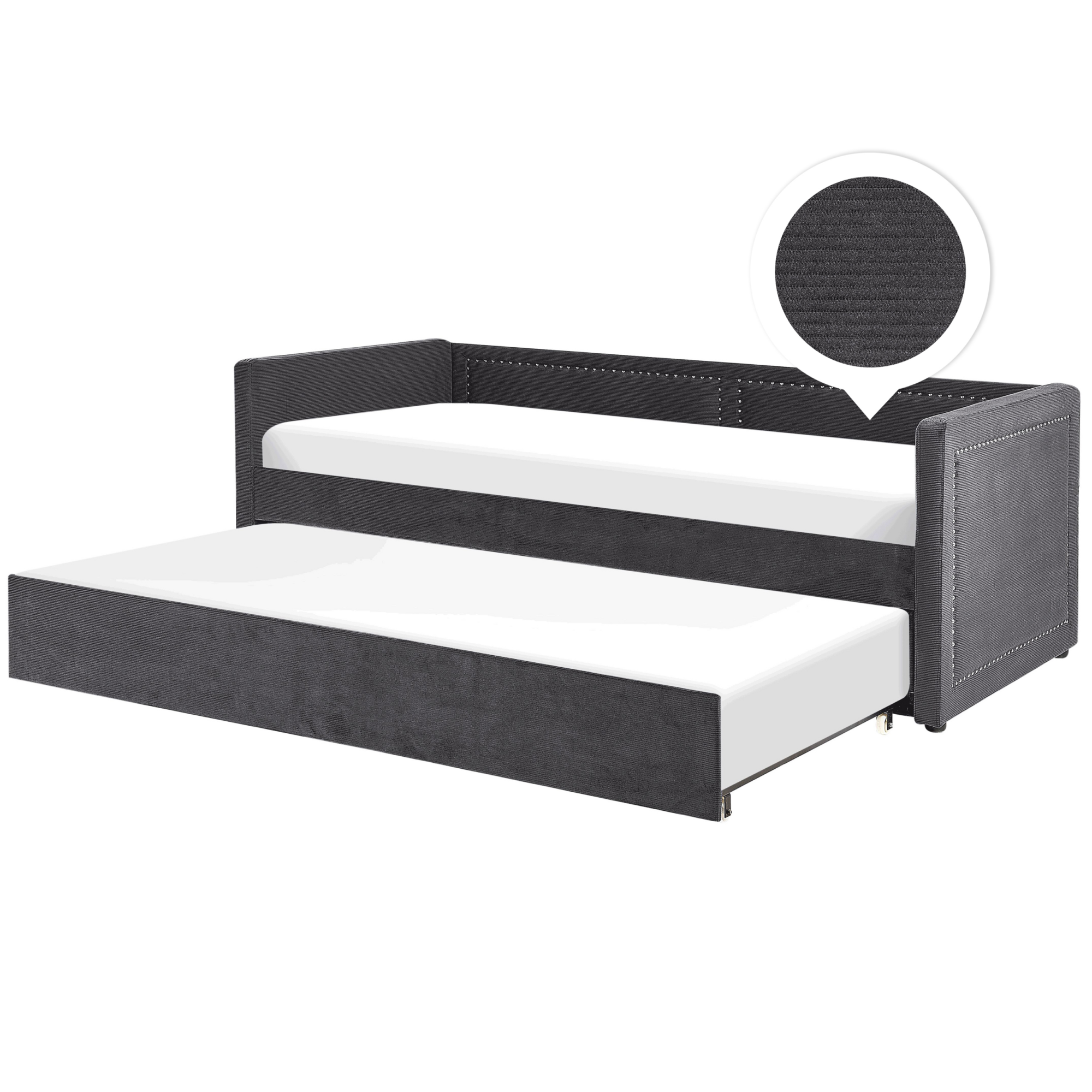 Beliani cama con somier de pana gris oscuro 90 x 200 cm mimizan