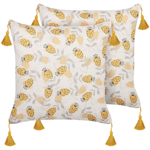 Set di 2 cuscini cotone giallo senape e bianco 45 x 45 cm BILOBA