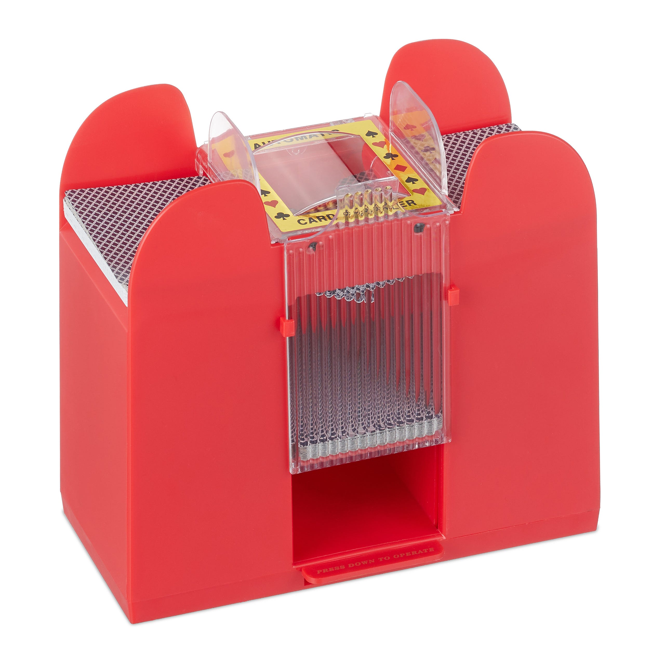 Relaxdays Mescolatore Automatico per Carte da Gioco, Mischiacarte 6 Mazzi,  Distributore in Plastica Card Shuffler, Rosso