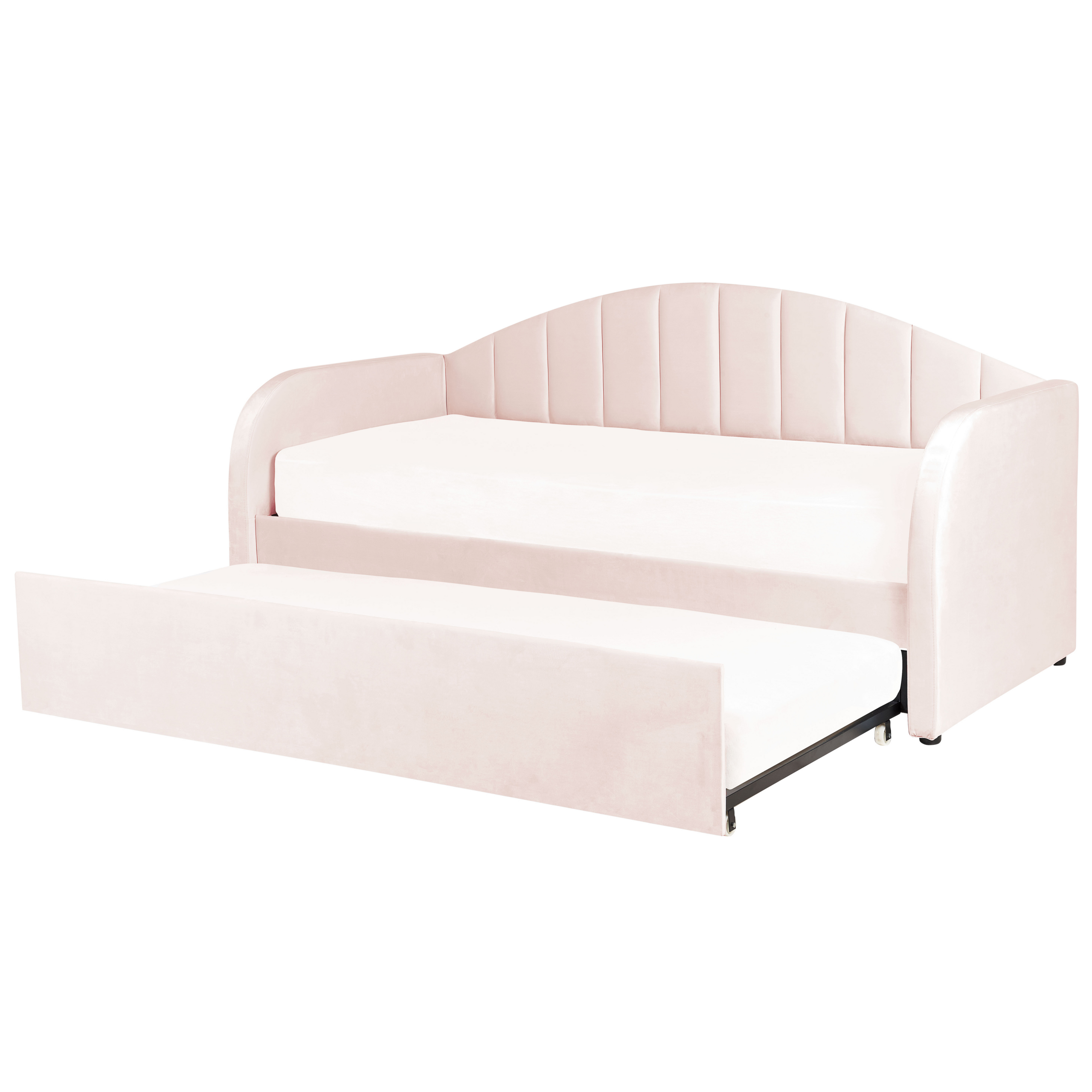 Beliani cama con somier de terciopelo rosa pastel 90 x 200 cm eyburie