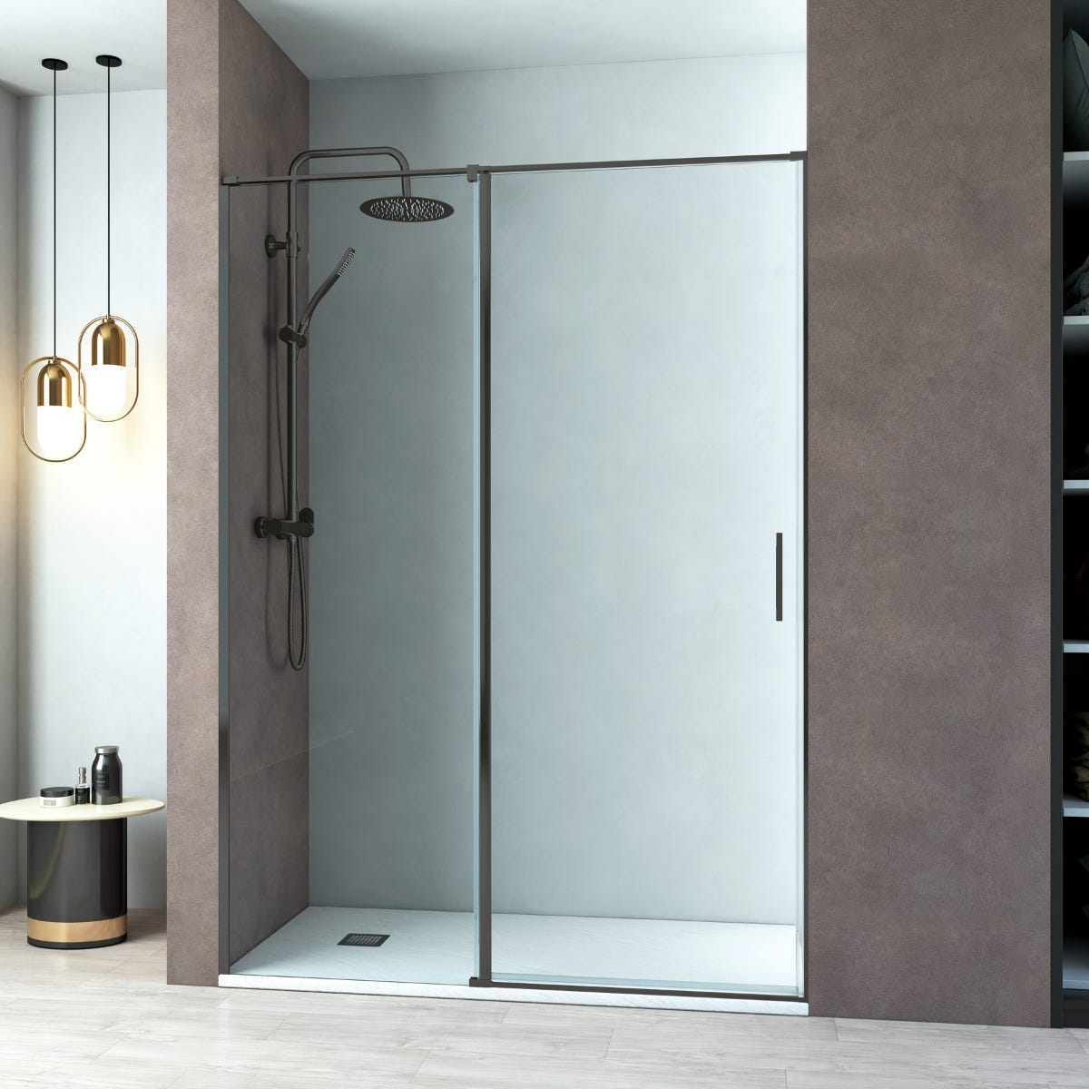 Mamparas de ducha fijas con 1 puerta abatible de cristal - Ideal