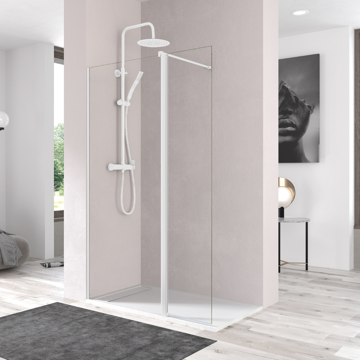 Mampara de baño con Panel pivotante de 180°, Cristal Antical de 6