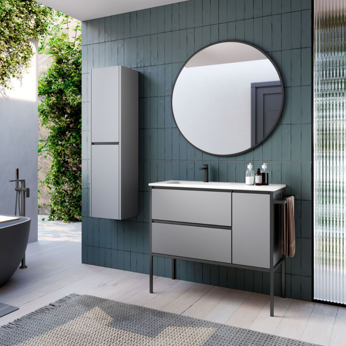 Mueble Ba o al Suelo con Lavabo Cer mico 100cm 2 Cajones