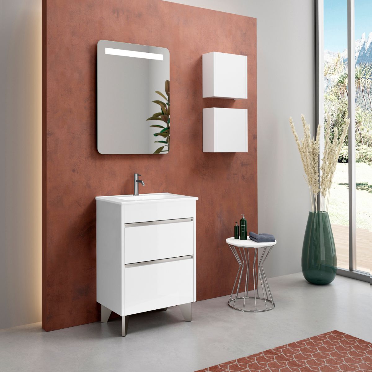 Mueble Ba o con Patas con Lavabo Cer mico Fondo Reducido 60cm
