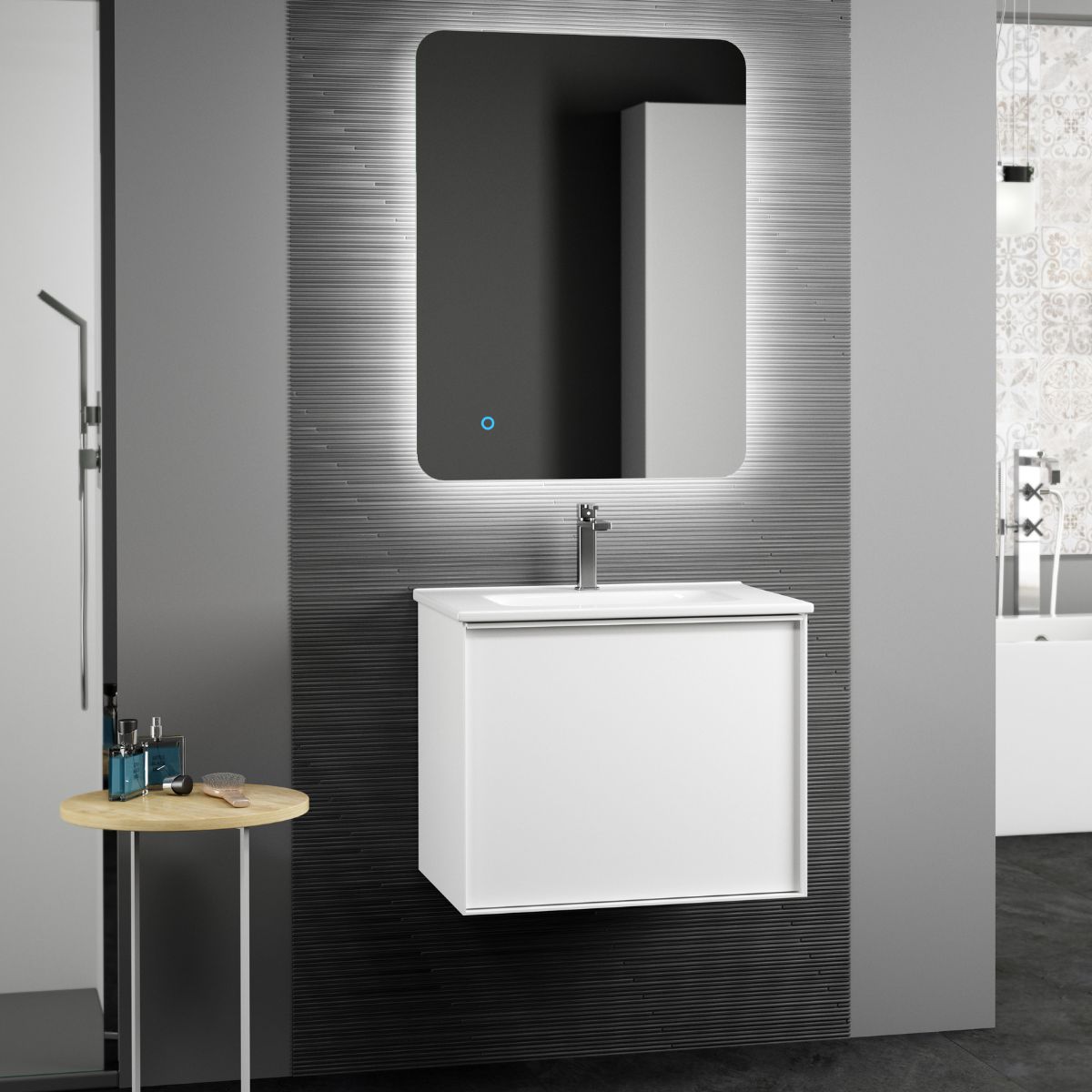 Mueble de Ba o Suspendido con Lavabo Cer mico 80 cm 2 Cajones