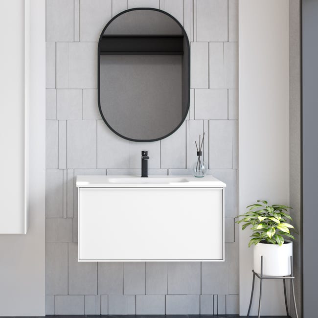 Mueble de baño al suelo con lavabo cerámico, 60 cm - blanco