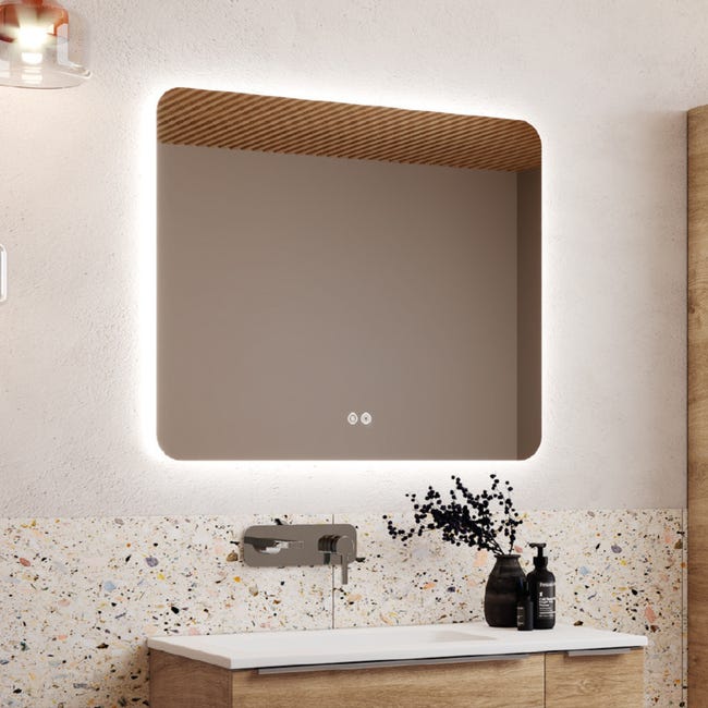 Espejo Baño Rectangular, 100 cm, Iluminación Led y Lupa Aumento x3, Doble Interruptor Táctil