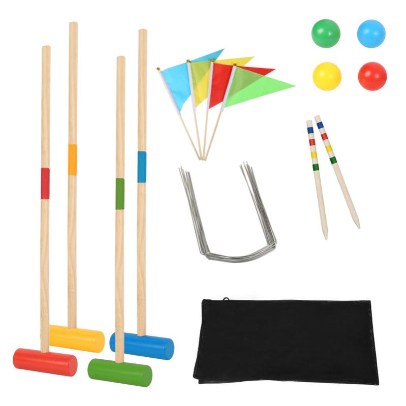 Jeu De Croquet En Bois Relaxdays – Set 4 Joueurs Avec Maillets, Boules, Arceaux Et Sac, Pour Enfants Et Adultes En Extérieur