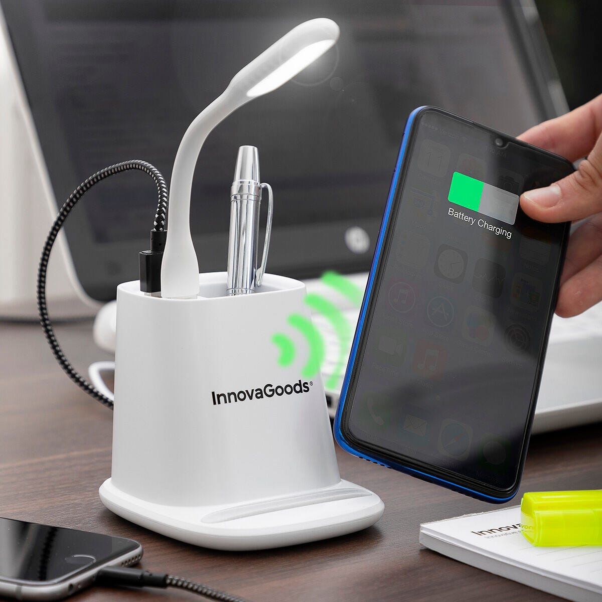 Chargeur Sans Fil avec Support- Organisateur et Lampe LED USB 5 en 1  DesKing InnovaGoods