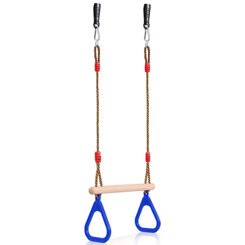 Trapèze Balançoire Avec Anneaux De Gymnastique – Corde Réglable 94-140 Cm – Pour Portique Extérieur – Enfants 3 Ans+