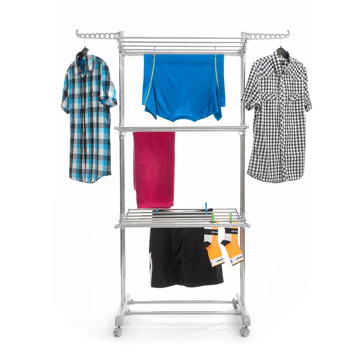 Estendal de roupas Rack de roupas do chão ao teto dobrável interno e  externo em aço inoxidável vara de secagem de roupas domésticas, rack de  lavanderia design X-Frame (tamanho: 2,4 m)