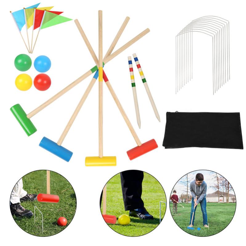 Jeu de croquet Ensemble de croquet pour 4 joueurs, Jeu en bois, enfants