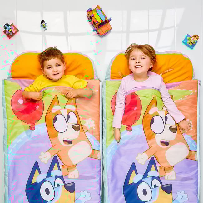 Lit gonflable d appoint pour enfants Bluey motif Bluey et Bingo avec sac de couchage int gr 150 x 62 x 20 cm