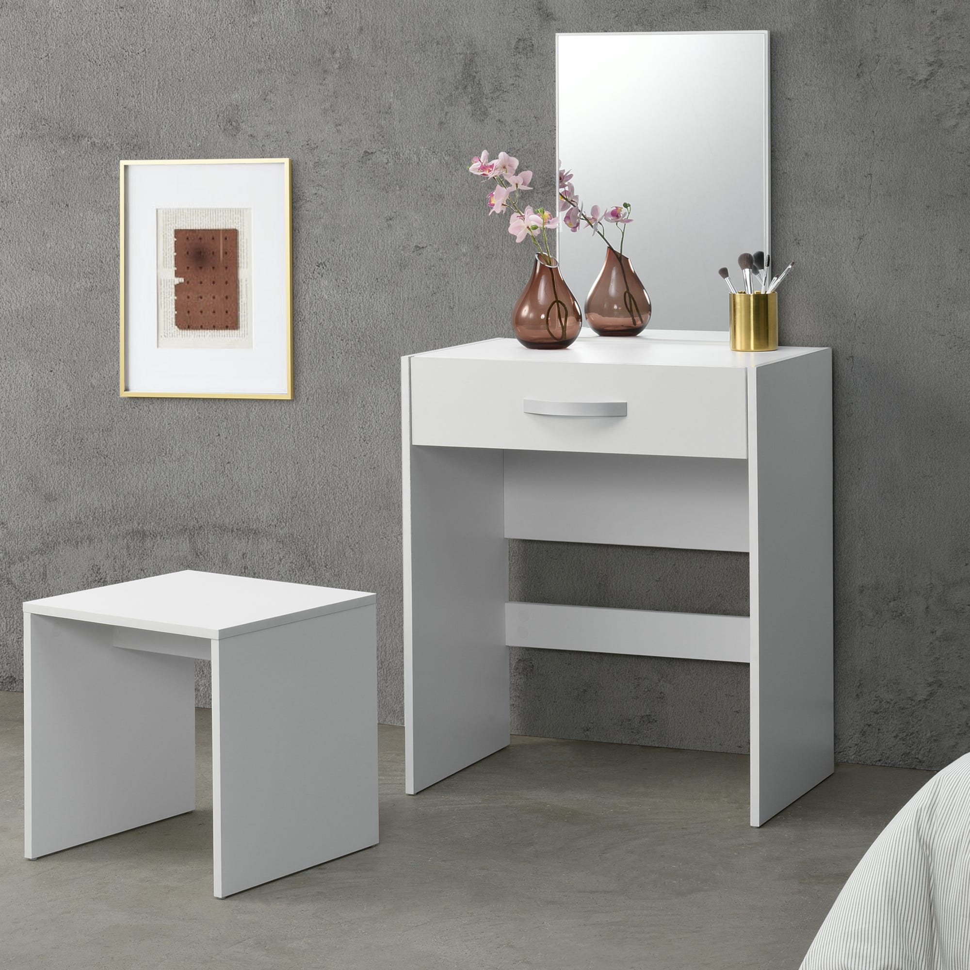 Toilette bianca per trucco con 5 cassetti tavolo da toeletta a specchio  regolabile a LED con sgabello mobile per trucco moderno per camera da letto