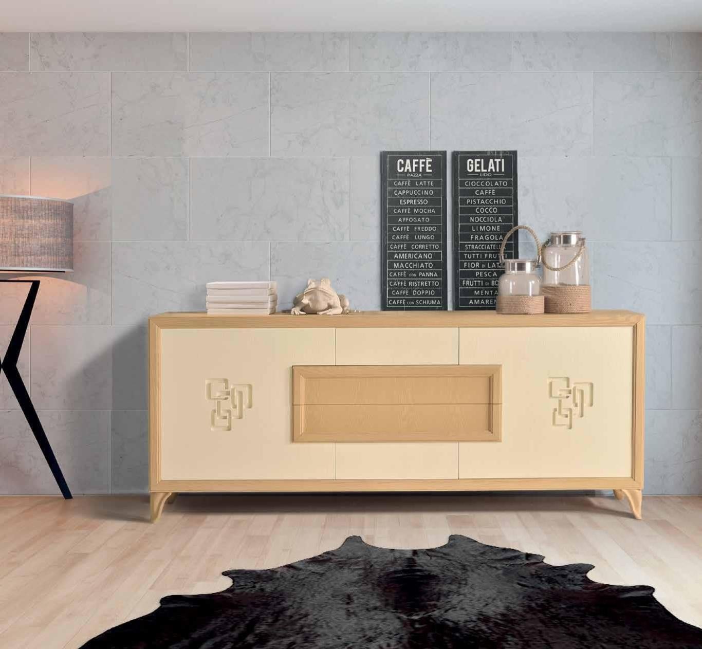 MOBILI 2G CREDENZA FRASSINO LACCATO AVORIO PORO APERTO 2 PORTE CON