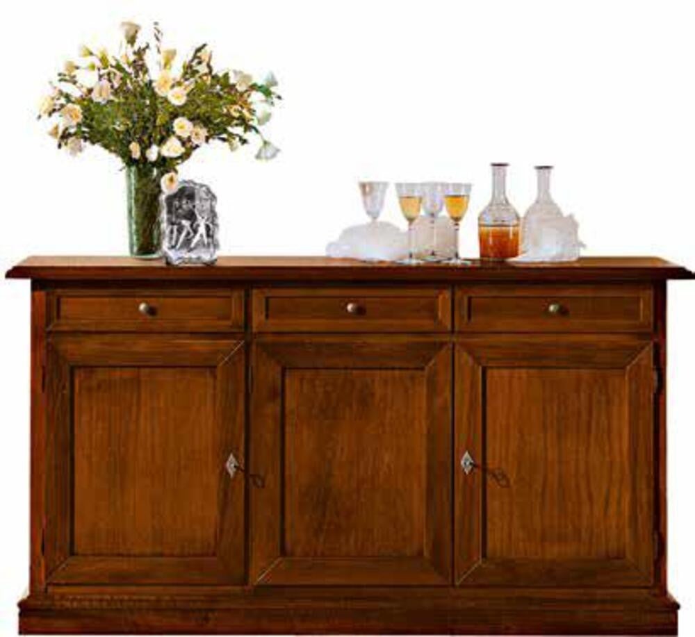 MOBILI 2G - MADIA CREDENZA IN LEGNO 3 PORTE 3 CASSETTI TINTA CILIEGIO  156x42x85