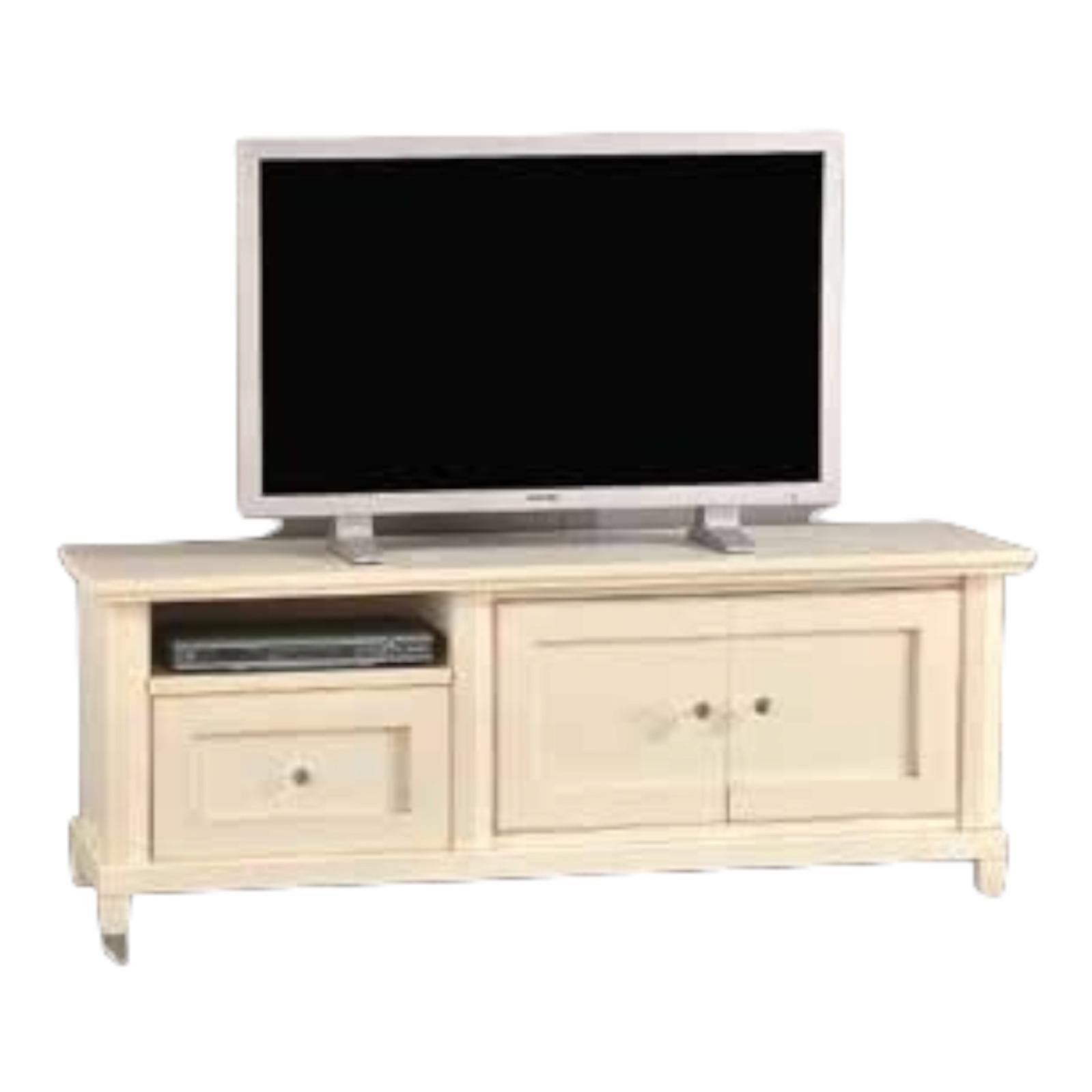 Mobile TV Shabby Chic In Legno Di Pioppo – Vicentini Arreda – Larghezza 160 Cm – Stile Country Francese – Colore Avorio