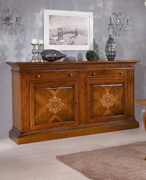 MOBILI 2G - MADIA CREDENZA PIATTAIA IN LEGNO ARTE POVERA TINTA NOCE L.121  P.51 H.112