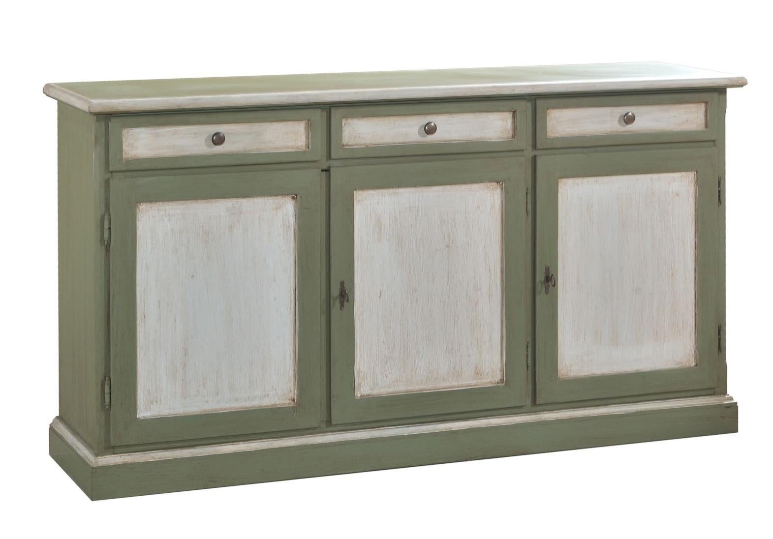 MOBILI 2G MADIA CREDENZA IN LEGNO BICOLORE CERATO BIANCO/VERDE L.156