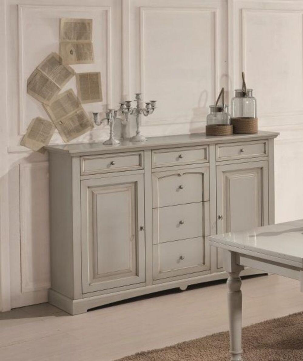 MOBILI 2G CREDENZONE IN LEGNO 2 PORTE 6 CASSETTI LACCATO GRIGIO PATINATO MISURA L.170 P.46 H