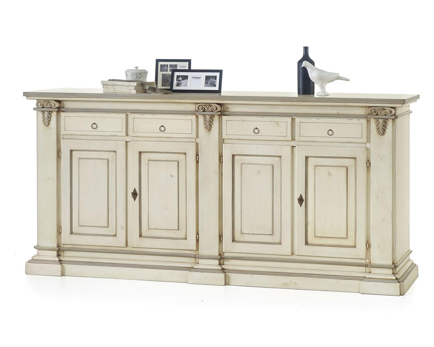 MOBILI 2G MADIA CREDENZA IN LEGNO SHABBY 4 PORTE AVORIO ANTICATO
