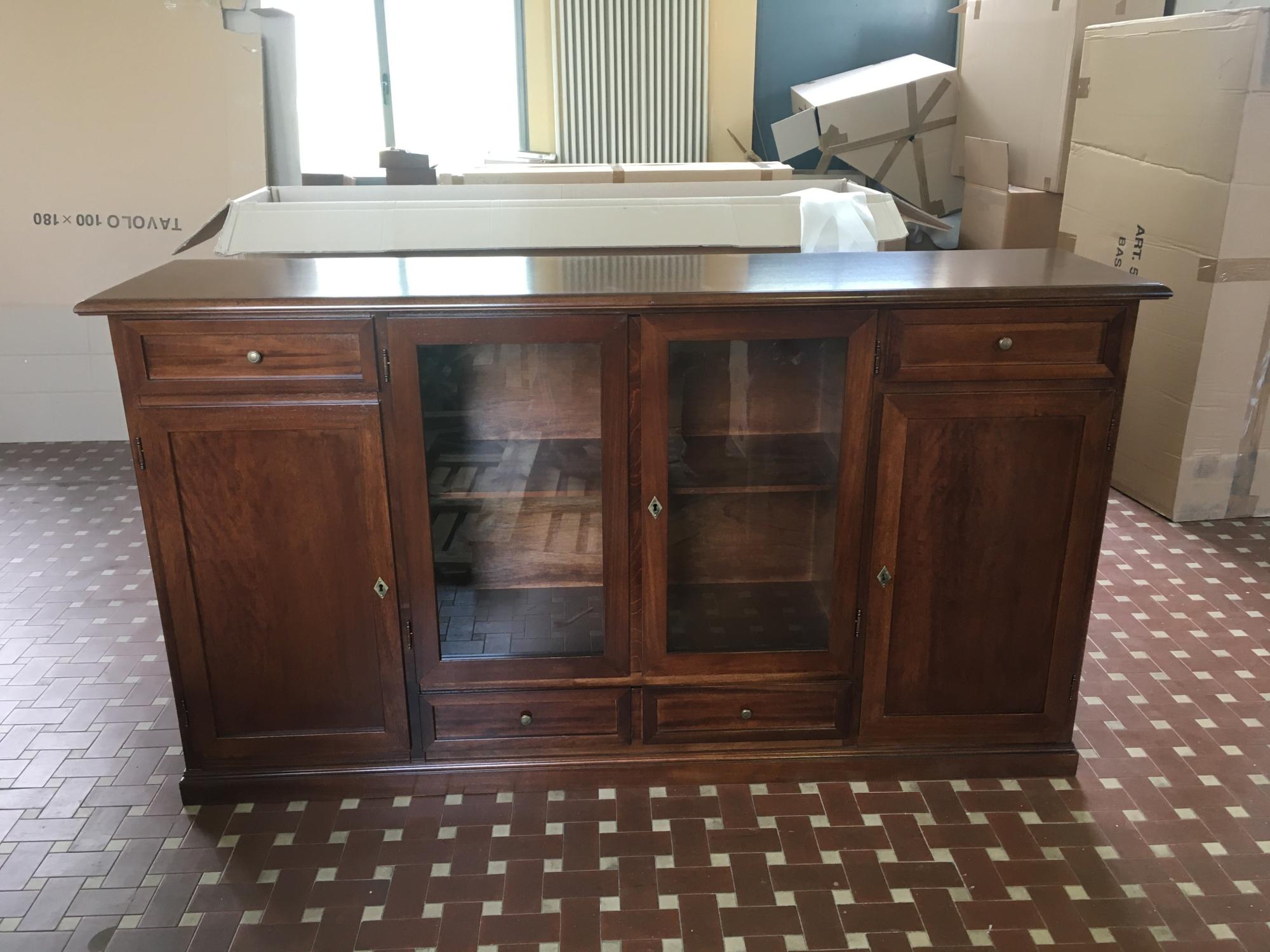 MOBILI 2G MADIA CREDENZA ARTE POVERA IN LEGNO 4 PORTE TINTA NOCE L