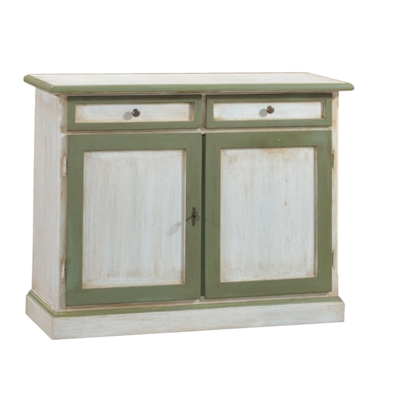 MOBILI 2G MADIA CREDENZA IN LEGNO BICOLORE CERATO BIANCO/VERDE L.105