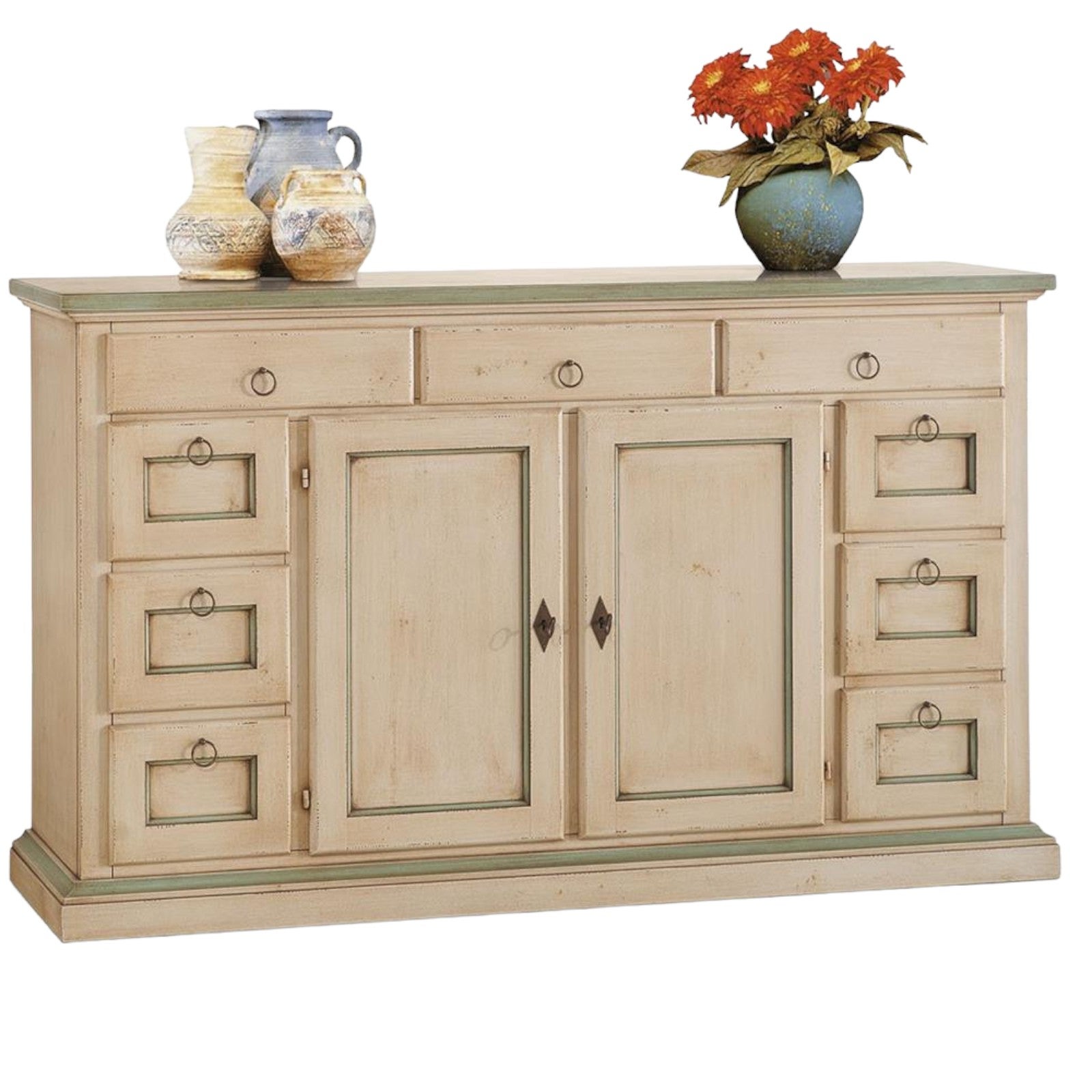 Credenza due ante shabby chic con decori L.160 - Avorio anticato