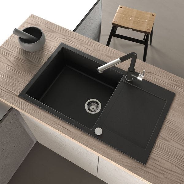 Evier granit noir - 1 bac sans égouttoir 565x500 - QUADRIS - Des éviers  modernes