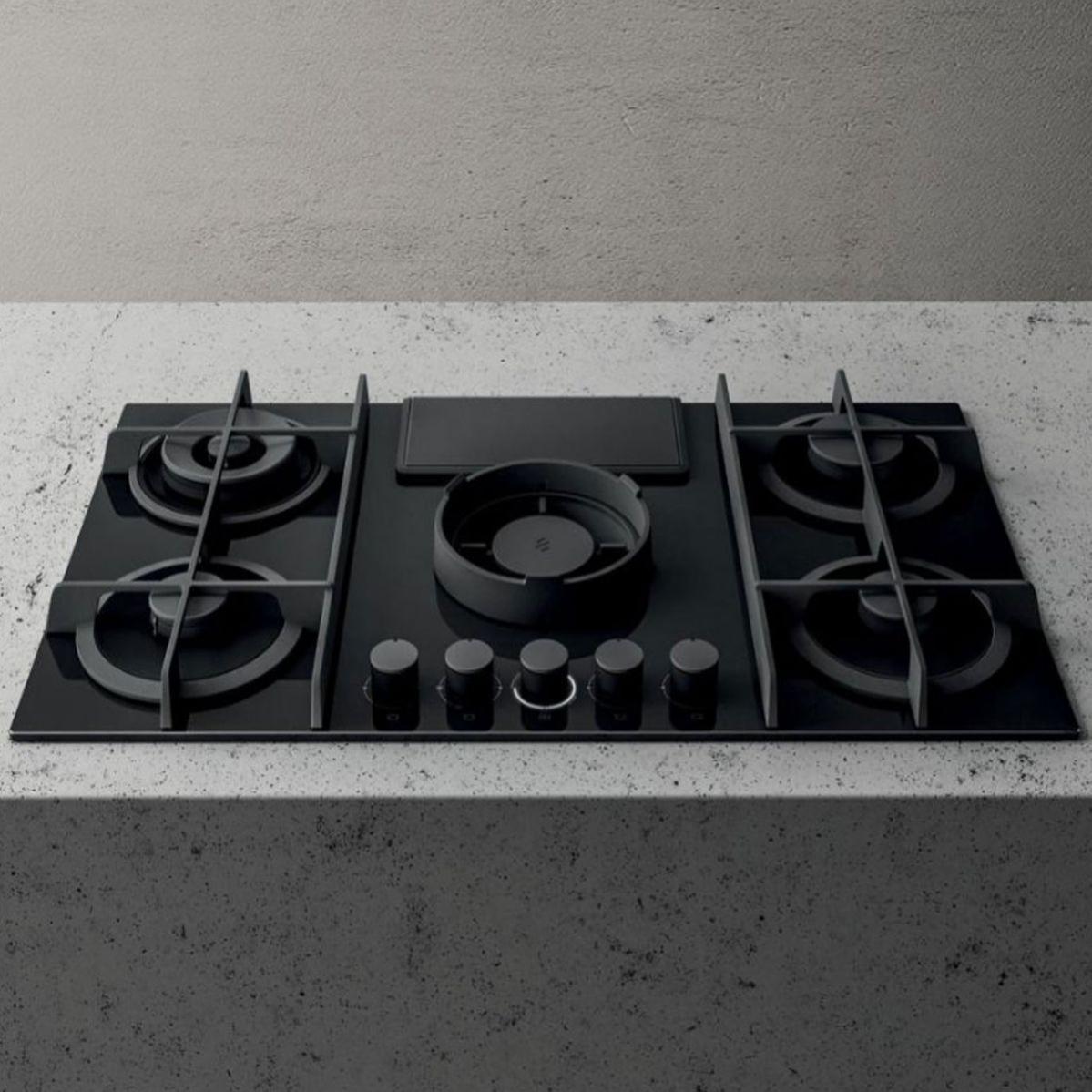 Plaque de cuisson gaz avec hotte intégrée Elica NIKOLATESLA FLAME 88cm NOIR Évacuation Leroy