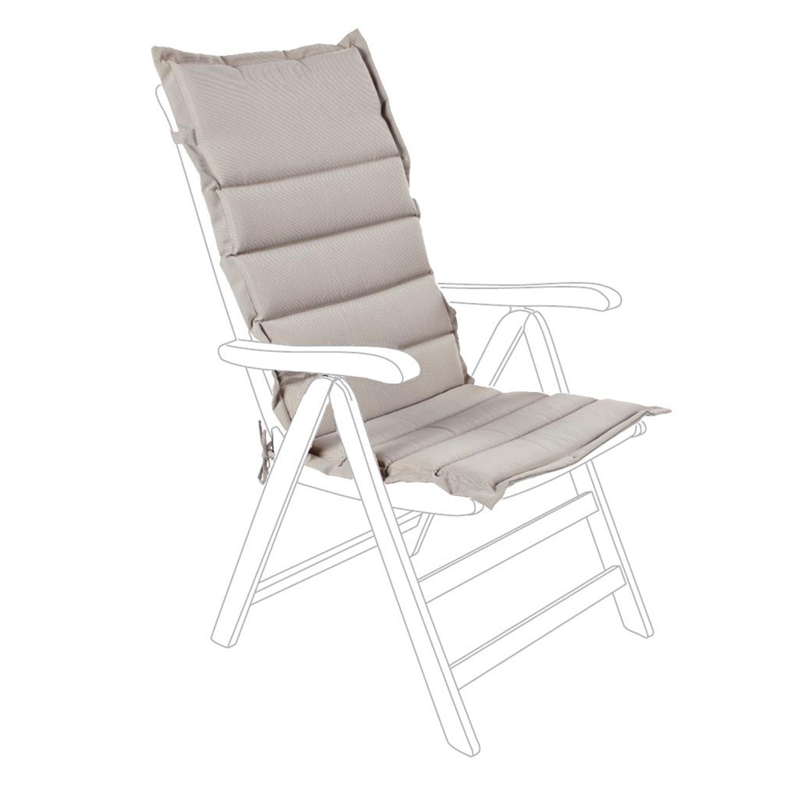 Cuscino per sedia a sdraio trapuntato con schienale alto idrorepellente per  interno ed esterno / Beige / Kit da 6 Pezzi