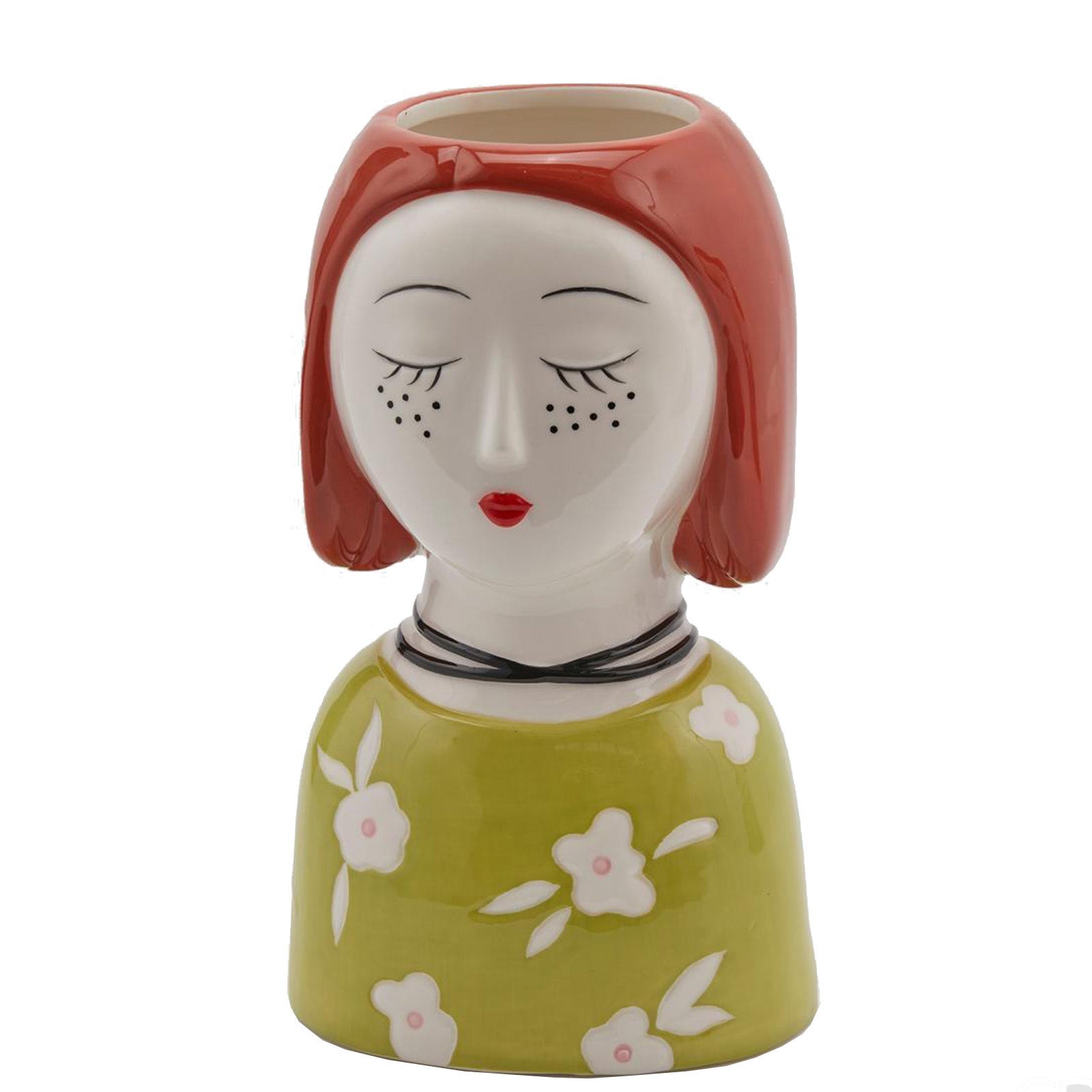 Vaso Faccia decorativa porta fiori o piante in ceramica volto Lady Edg /  Faccia con collana