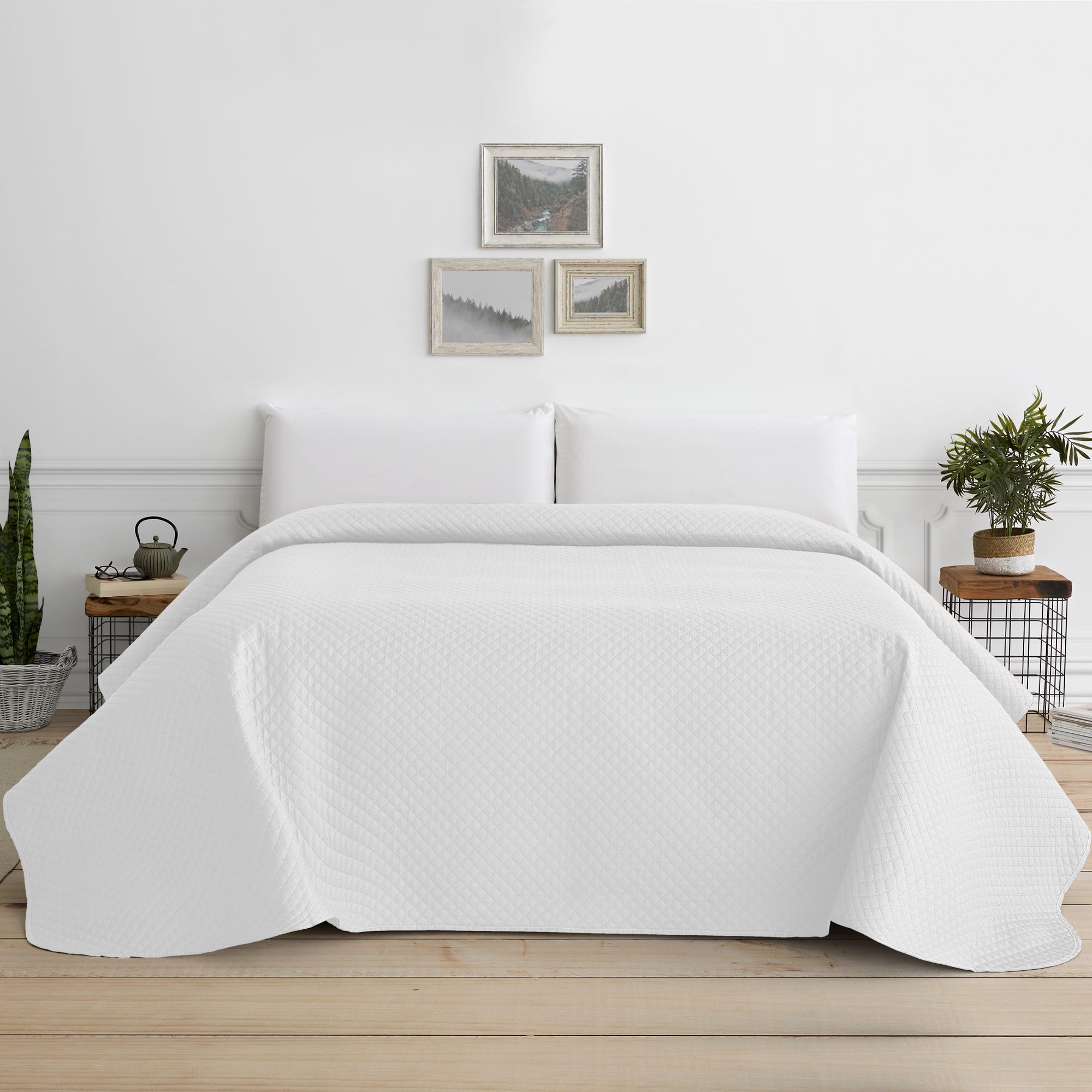 Colcha Bouti para Cama Verano. Colcha cubre cama acolchada reversible  Rombos. Cama 180 - 270 x 260 cm. Color Blanco.