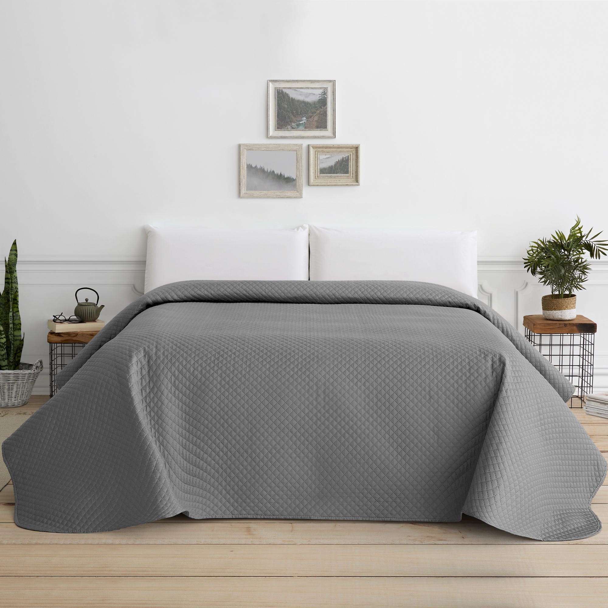 Colcha gris cama 150