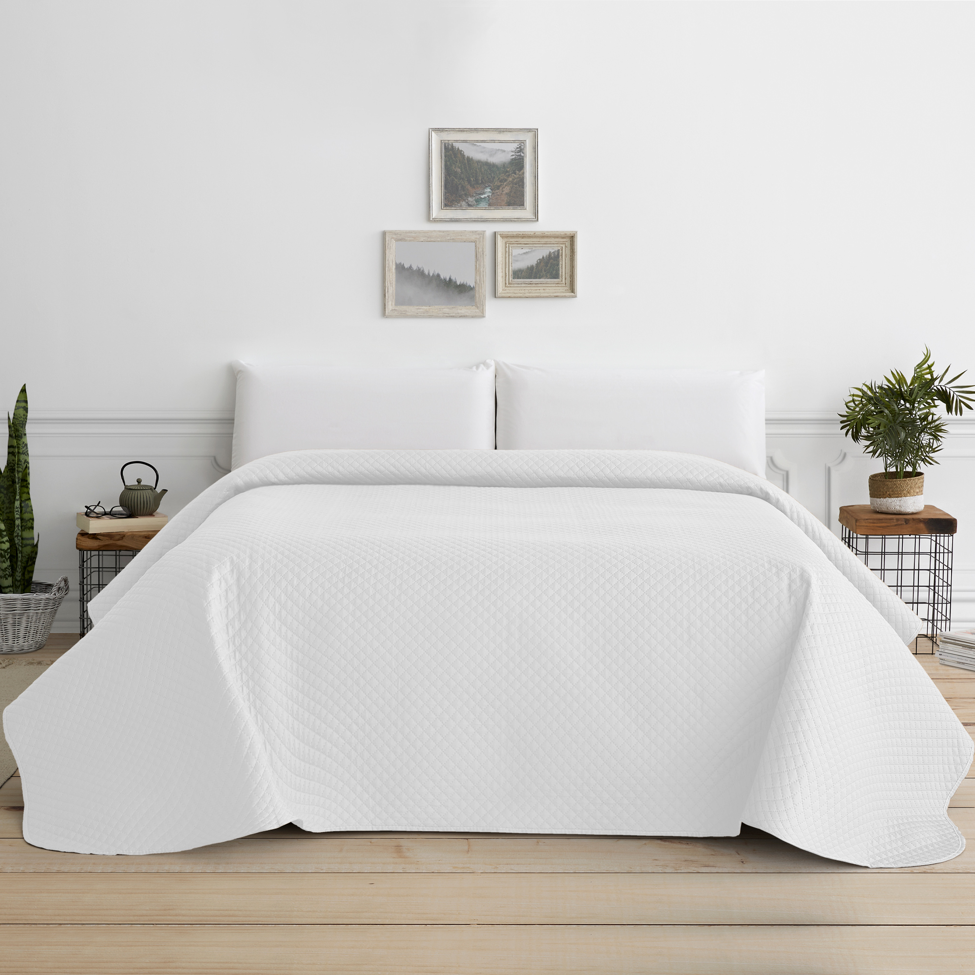 Colcha bouti para cama verano. colcha cubre cama acolchada reversible rombos. cama 105 - 200 x 260 cm. color blanco.