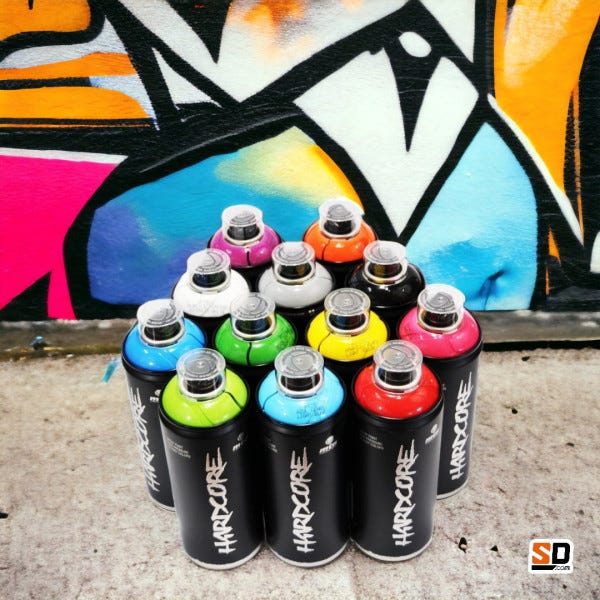 Lot de 12 bombes peinture en aérosol 200 ml graffiti à séchage rapide. pour  décoration, bois, pierre, mur, métal. Noir, blanc, bleu, vert, rouge