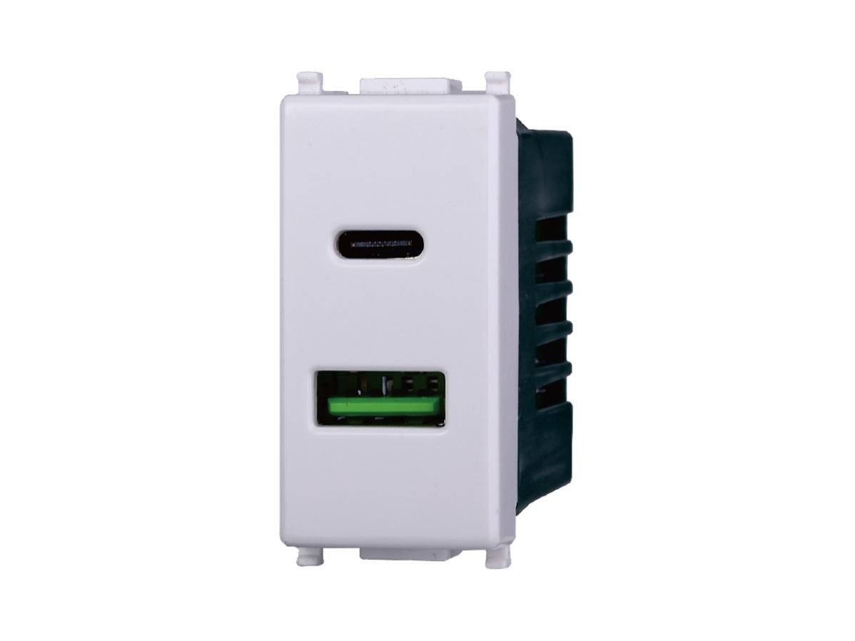 Presa Schuko Doppia Presa USB Da Incasso Compatibile Matix Colore Bianco Da 2A 5V Bticino Living Usb