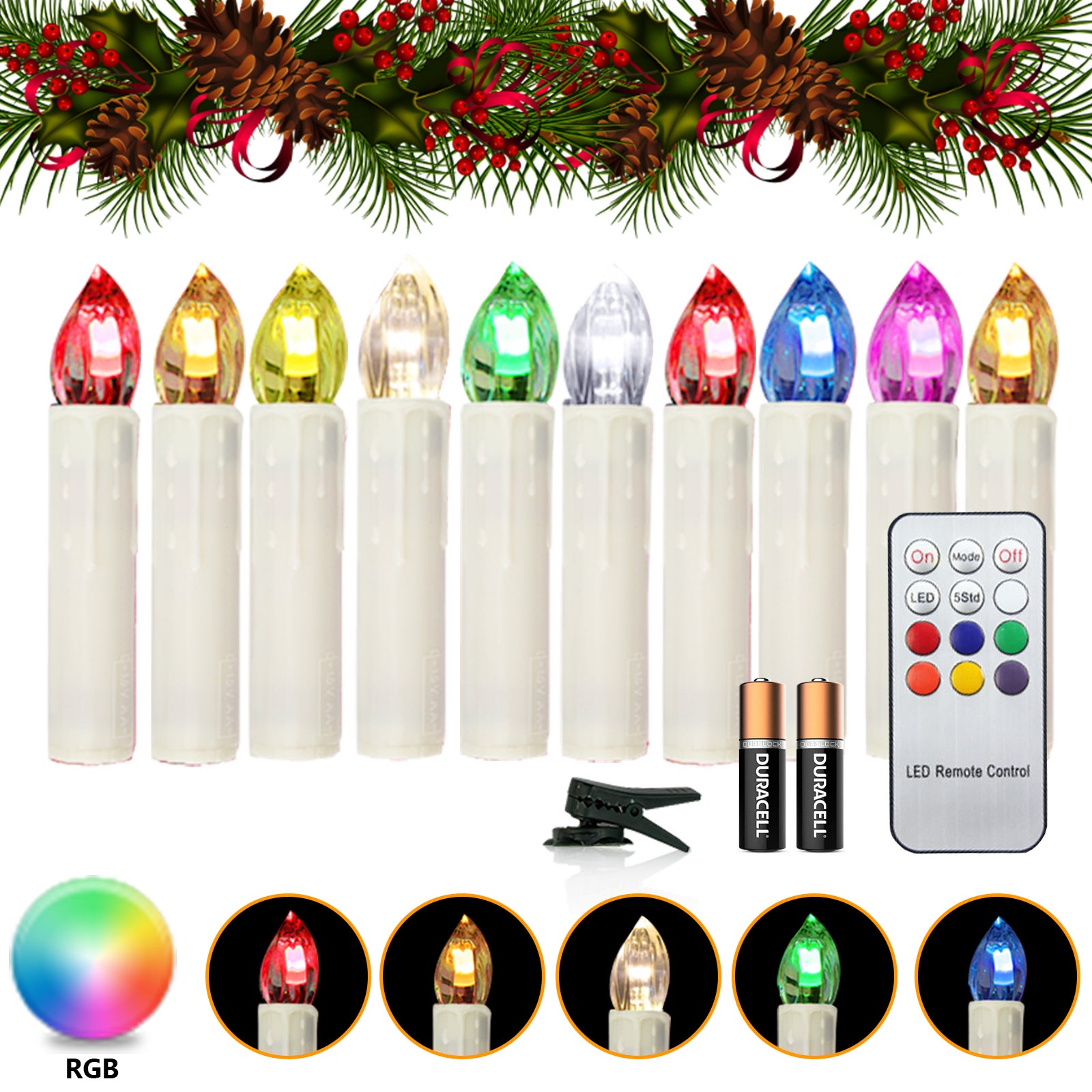 20x LED Bougies de Noël LED Bougies d'arbre de Noël sans fil avec minuterie  Blanc chaud