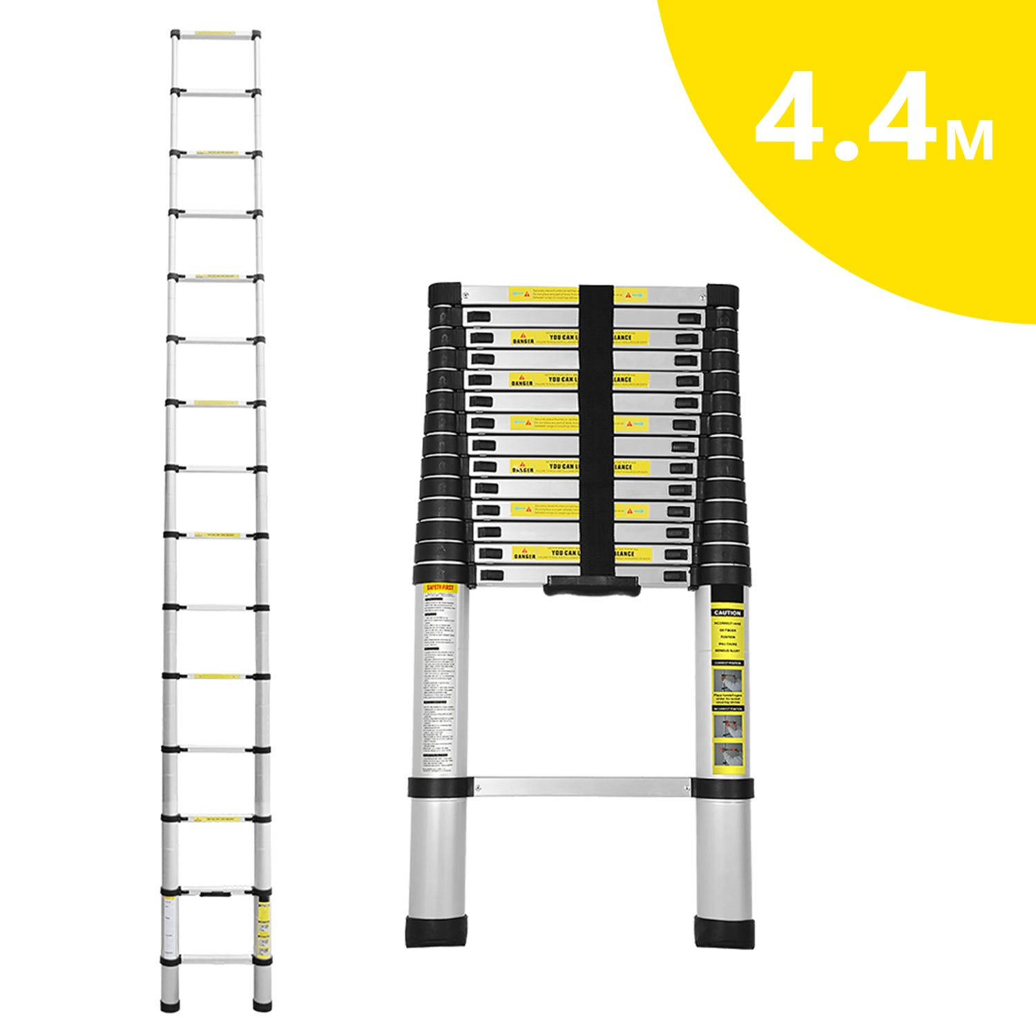 Échelle Télescopique 4.4M, Extensible Ladder Aluminium Échelle  Multi-Fonction , Charge Max 150KG, Tout noir