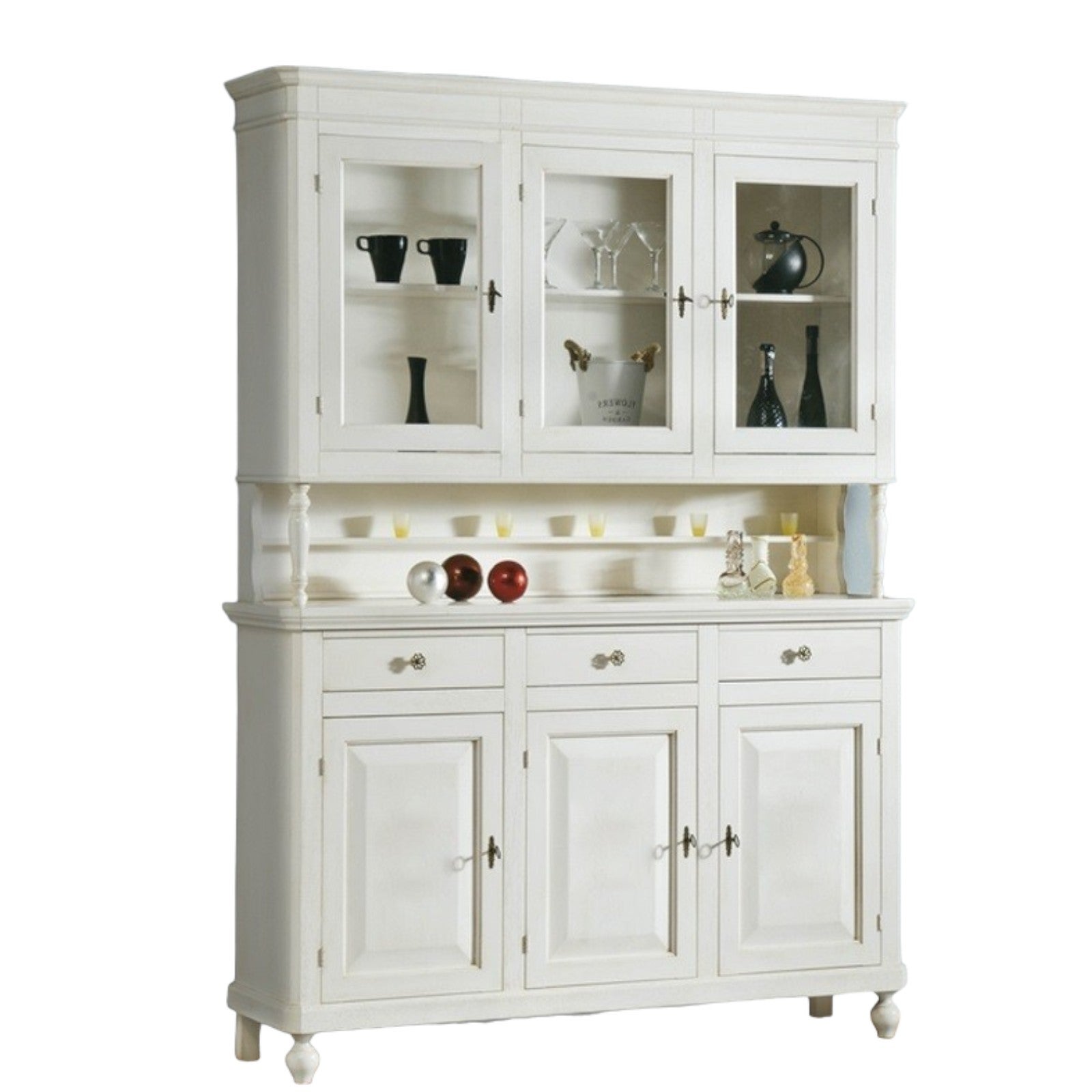 Lechic Arredamenti Credenza Shabby Chic 2 Ante cristalliera e Base in Legno  Bianco Opaco : : Casa e cucina