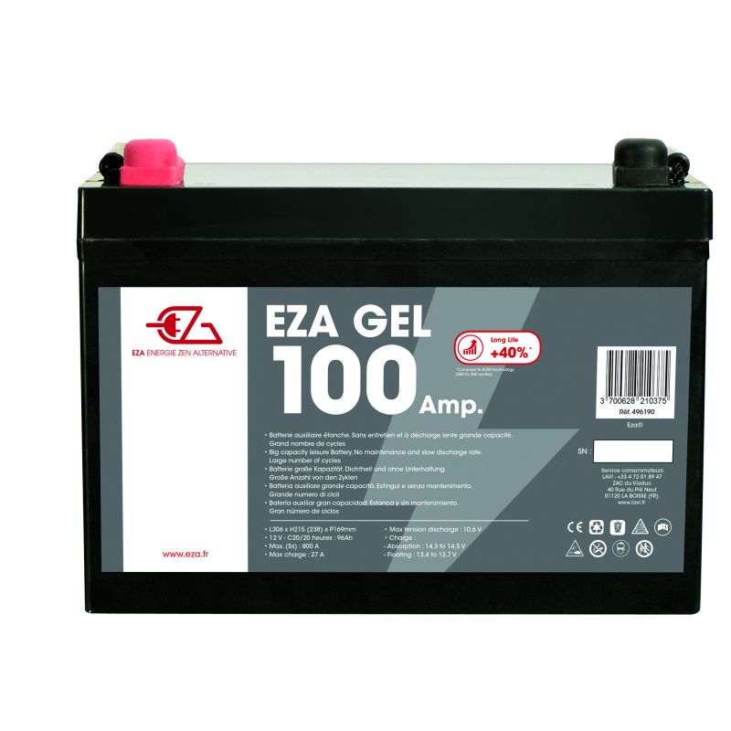 EZA Batterie Auxiliaire Gel 100Ah Résistante aux Basses Températures CampingCar Leroy Merlin