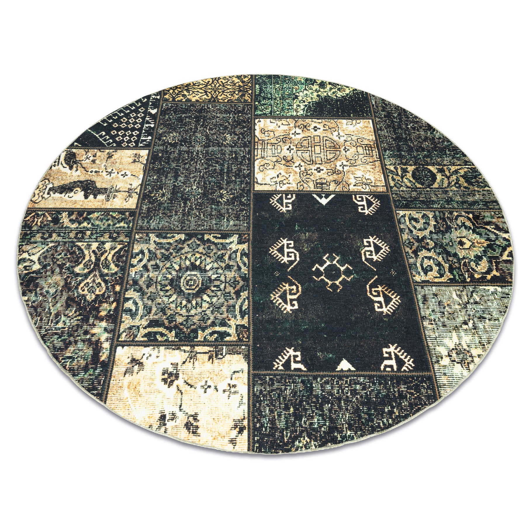 ANTIKA Tappeto ancient olive cerchio, patchwork moderno, greco